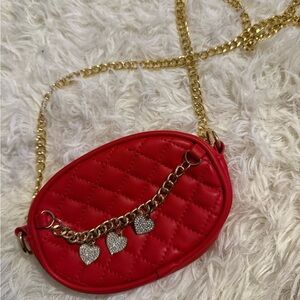 Red Quilted Heart Charm Crossbody Bag